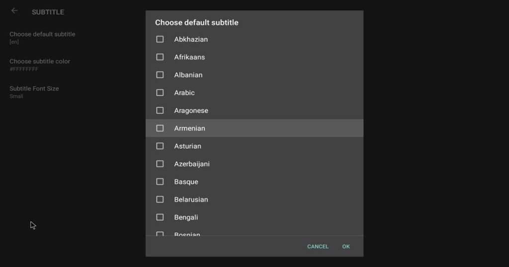 how to choose default subtitles in Cinema HD