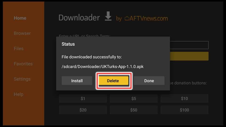 delete uk turks apk file from firestick