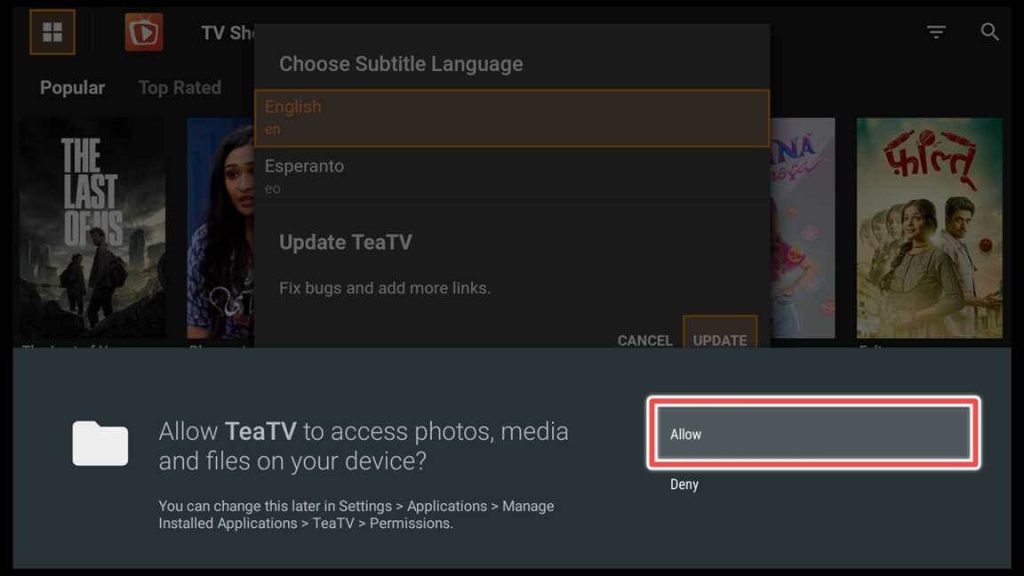 allow teatv access to media files
