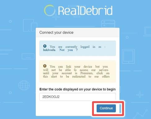 code in real-debrid site