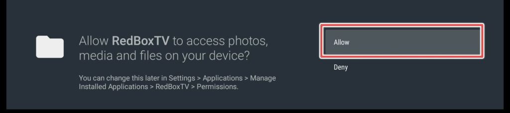 allow redbox tv access to media files