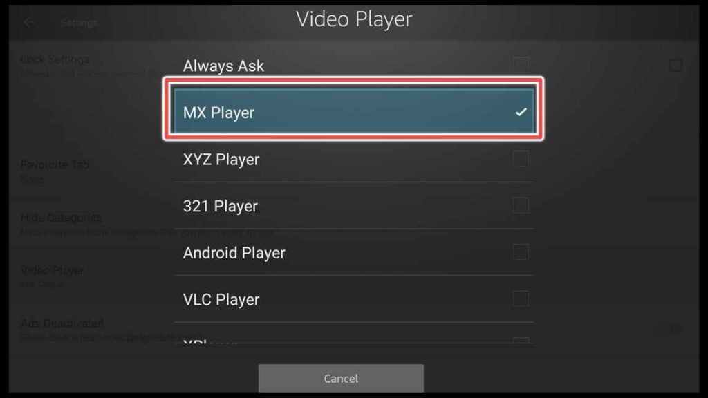 choose external video player for redbox tv