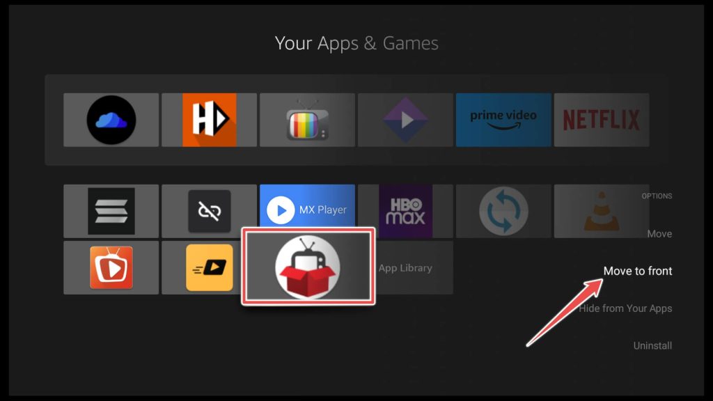 move redbox tv to front menu