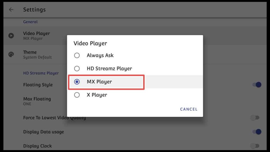 mx player as default player