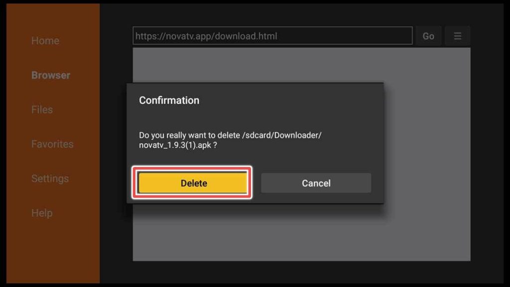 confirm deleting the novatv installation file
