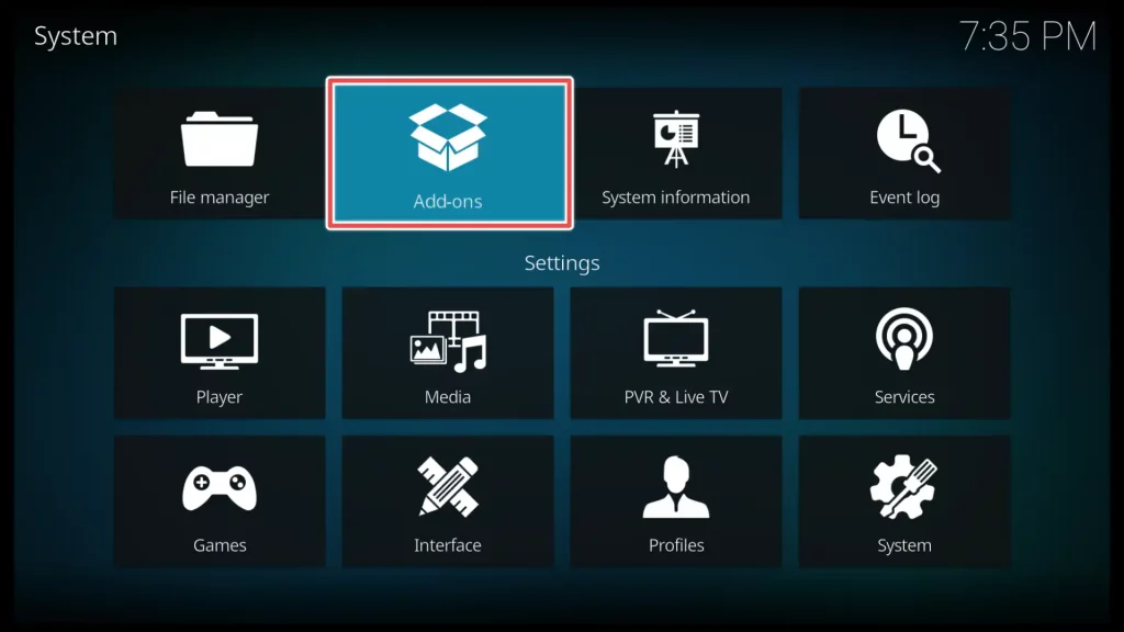 kodi addons shortcut