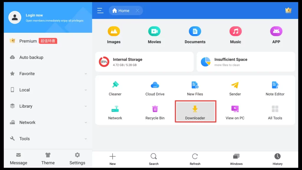 downloader option on es file explorer