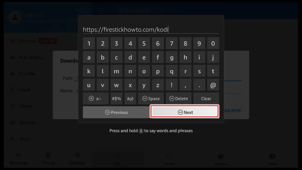 full url to the download Kodi