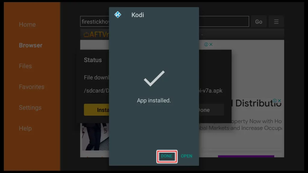 installation on kodi is finished