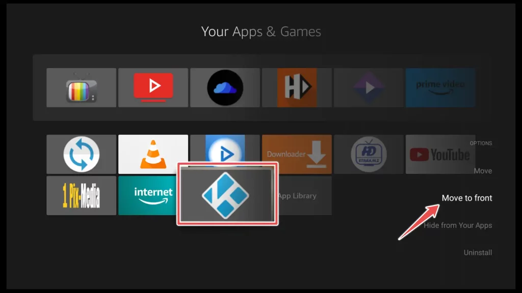 move Kodi shortcut to front