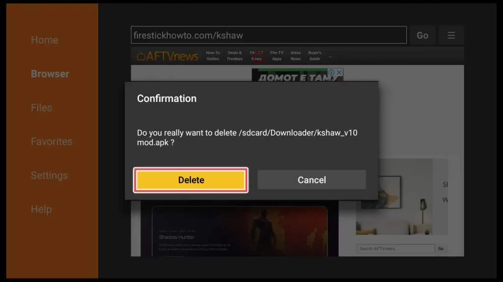 confirm deleting kshaw installation file