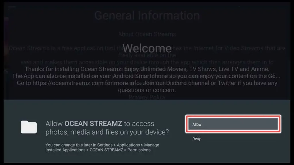 allow ocean streamz to access media files