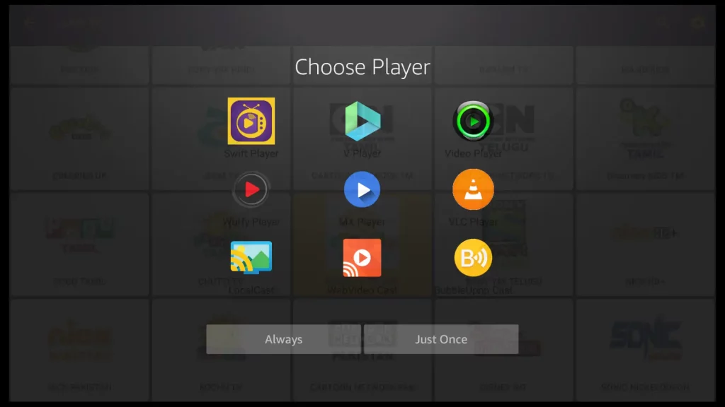 choose a player to play a channel on swift streamz