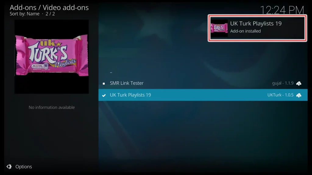 uk turks playlists addon is installed