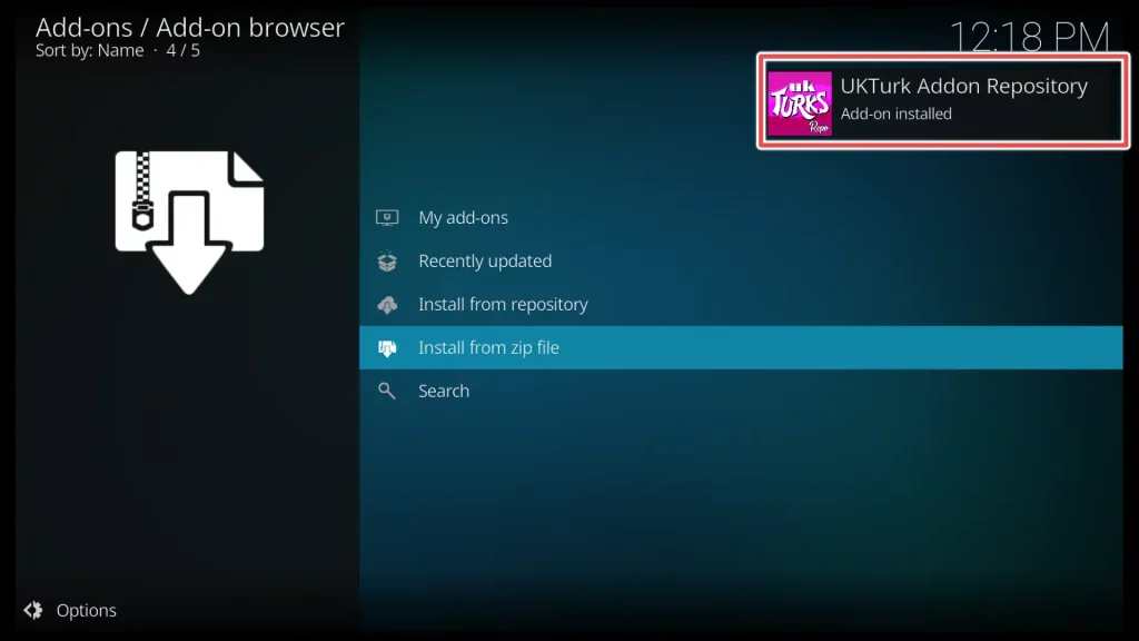 ukturk addon repository finished installation notification