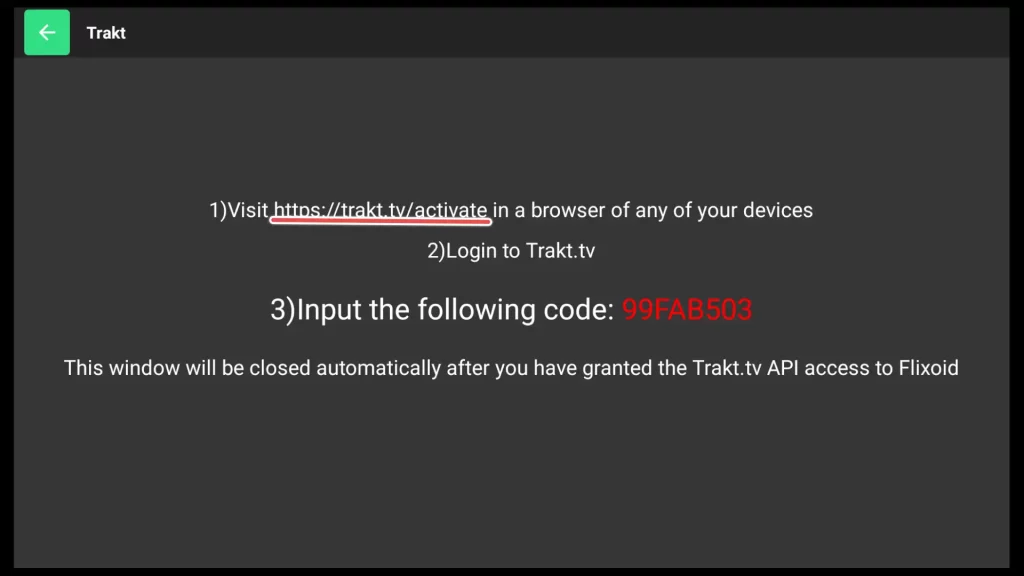 trakt tv code for flixoid