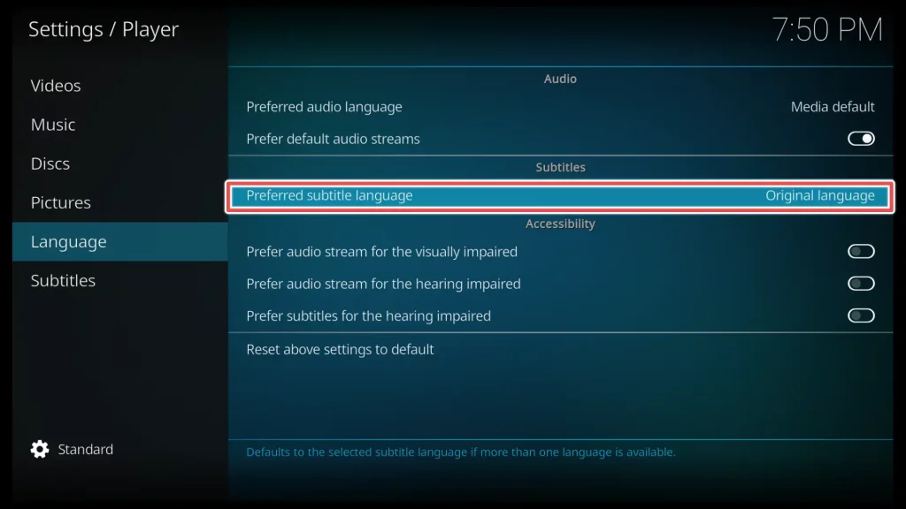 preferred subtitle language in kodi