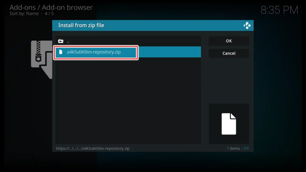 how to install a4ksubtitles on kodi