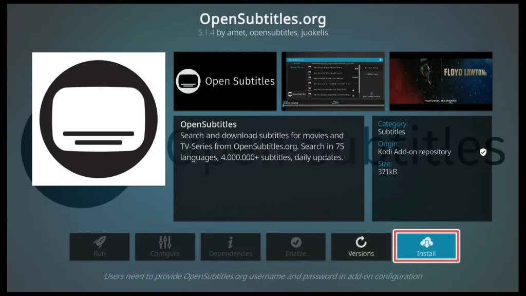 how to install opensubtitles.org addon on kodi