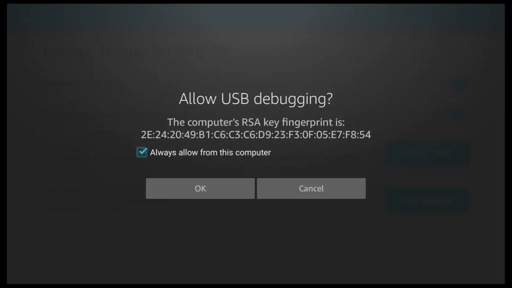 allow usb debugging on mouse toggle for fire tv