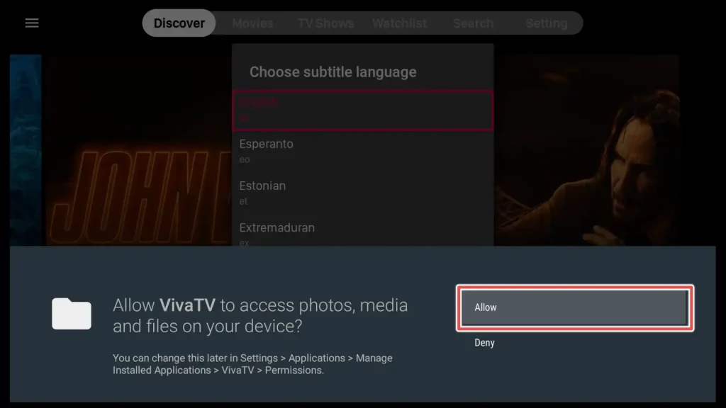 allow viva tv access to media files on your device