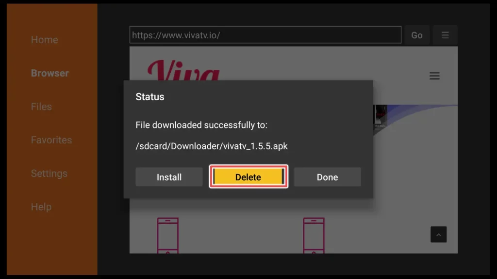 delete the viva tv installation file