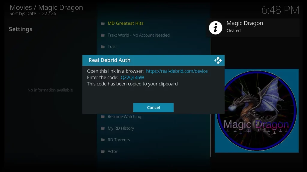 real debrid code for magic dragon addon
