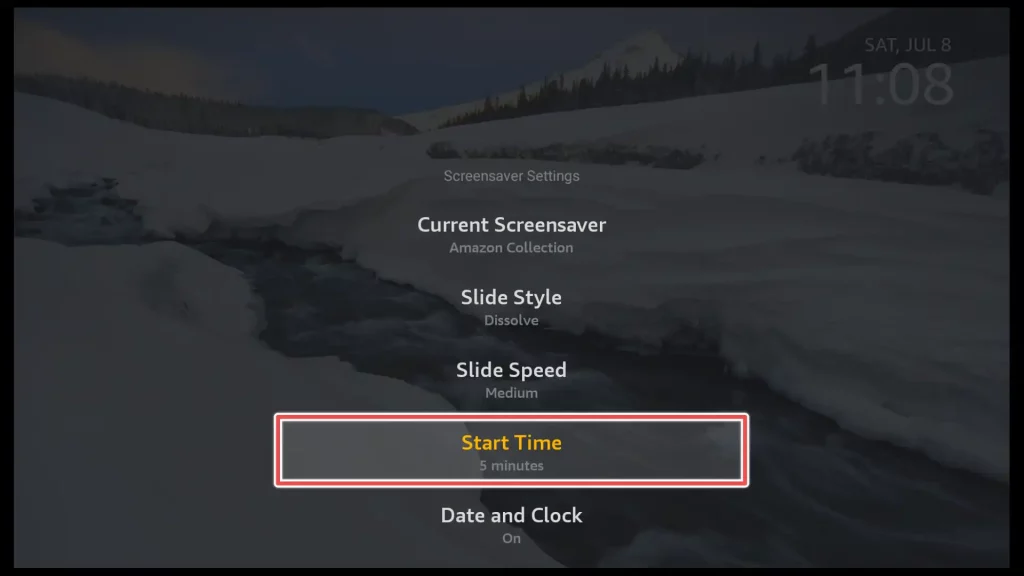 start time option in screensaver settings