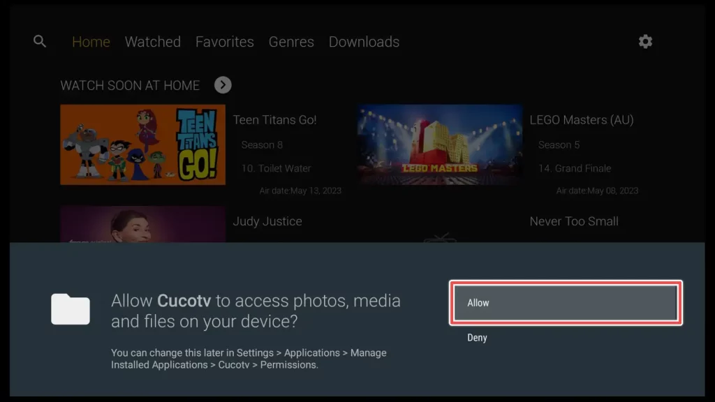 allow cucotv to access media files on your device