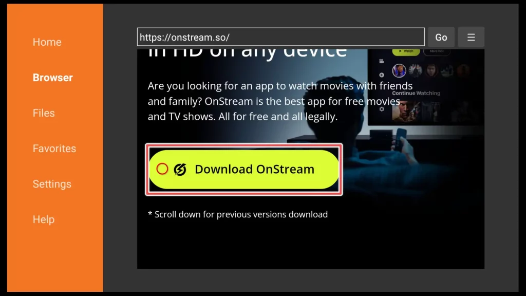 download onstream button