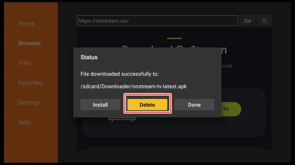 delete the onstream installation file