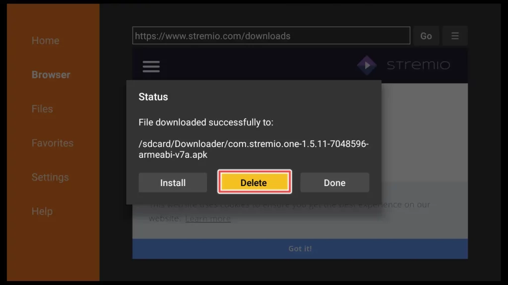 delete stremio installation file