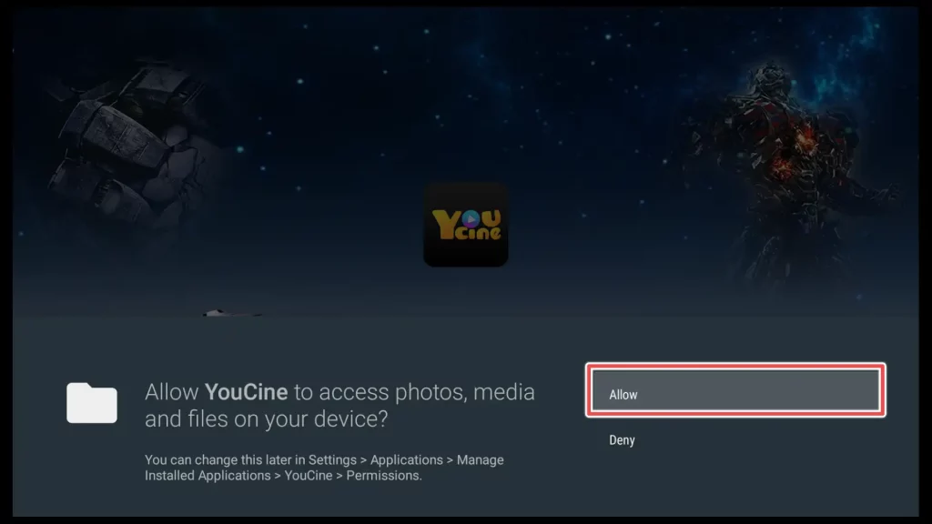 allow youcine to access the device's media files