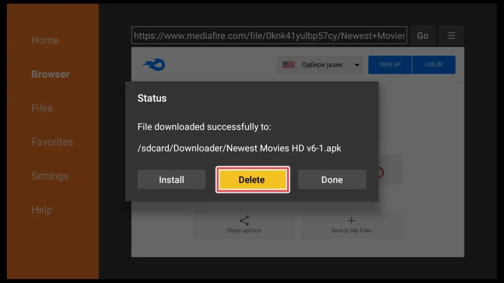 delete the Newest Movies HD installation file