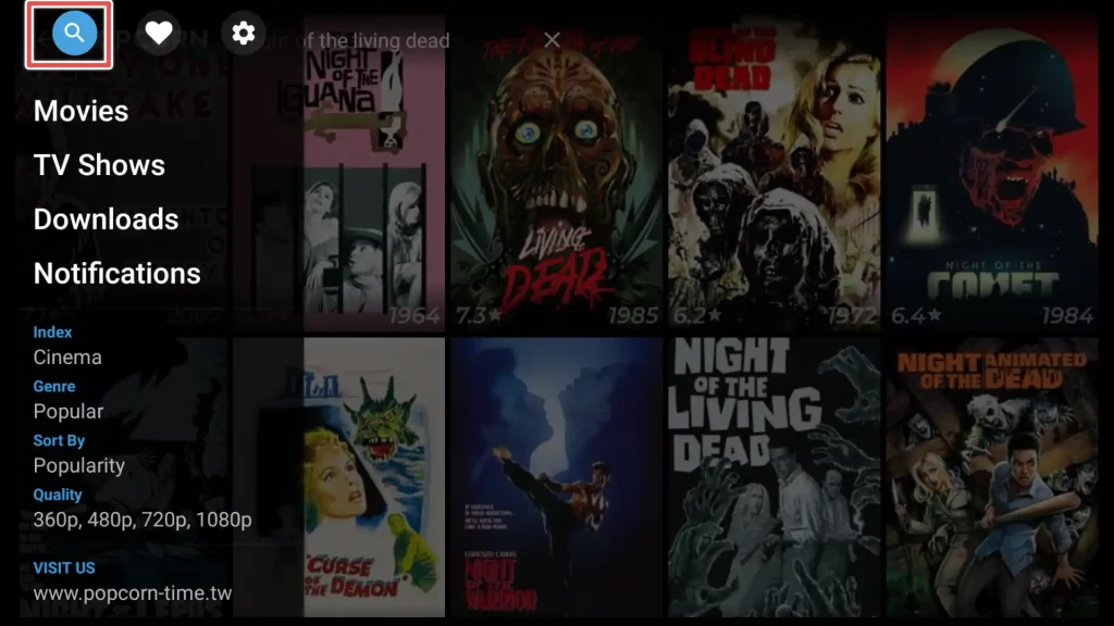 search for a movie in popcorn time