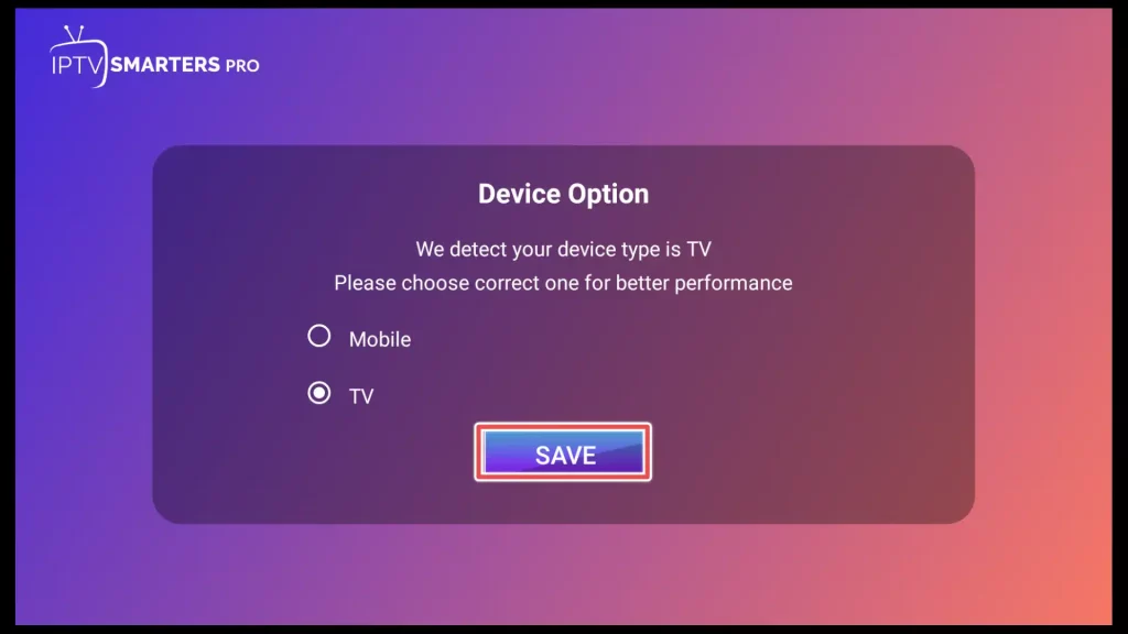 choose TV option for firestick